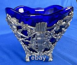 Cobalt Blue Glass Vase Insert Cherub Putti Lovebirds Silverplate Openwork C & Co