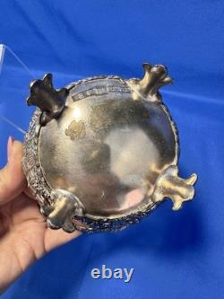 Cobalt Blue Glass Vase Insert Cherub Putti Lovebirds Silverplate Openwork C & Co