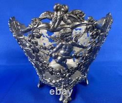 Cobalt Blue Glass Vase Insert Cherub Putti Lovebirds Silverplate Openwork C & Co