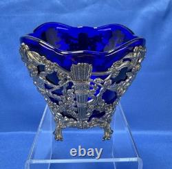 Cobalt Blue Glass Vase Insert Cherub Putti Lovebirds Silverplate Openwork C & Co