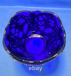 Cobalt Blue Glass Vase Insert Cherub Putti Lovebirds Silverplate Openwork C & Co