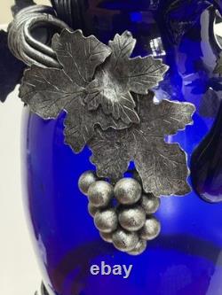 Cobalt Blue Glass Vase in Metal stand