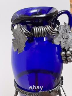 Cobalt Blue Glass Vase in Metal stand