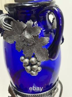Cobalt Blue Glass Vase in Metal stand