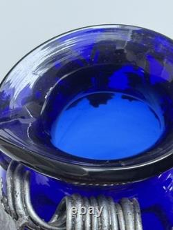 Cobalt Blue Glass Vase in Metal stand