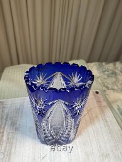 Cobalt Blue Lead Crystal Oval Vase Starburst Germany 10.5 In EUC