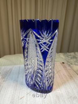 Cobalt Blue Lead Crystal Oval Vase Starburst Germany 10.5 In EUC
