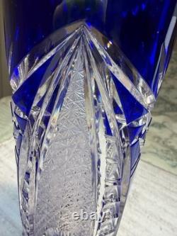 Cobalt Blue Lead Crystal Oval Vase Starburst Germany 10.5 In EUC