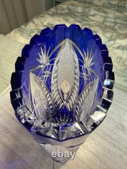 Cobalt Blue Lead Crystal Oval Vase Starburst Germany 10.5 In EUC