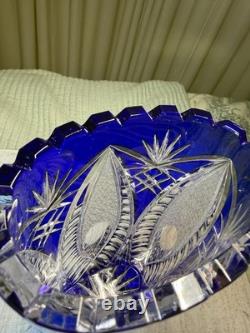 Cobalt Blue Lead Crystal Oval Vase Starburst Germany 10.5 In EUC
