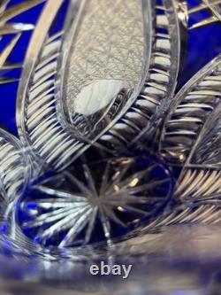 Cobalt Blue Lead Crystal Oval Vase Starburst Germany 10.5 In EUC