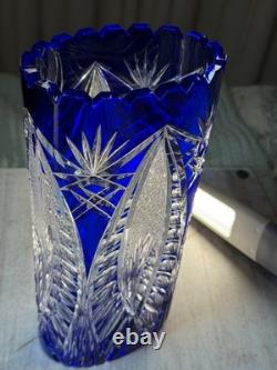 Cobalt Blue Lead Crystal Oval Vase Starburst Germany 10.5 In EUC
