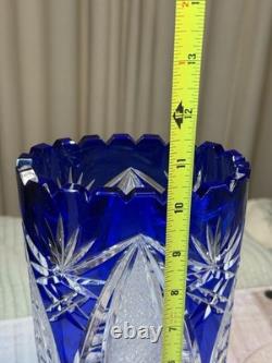 Cobalt Blue Lead Crystal Oval Vase Starburst Germany 10.5 In EUC