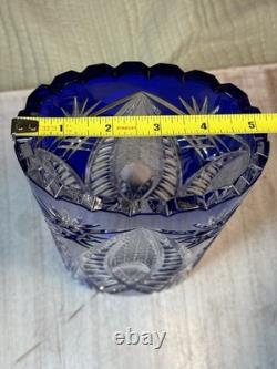 Cobalt Blue Lead Crystal Oval Vase Starburst Germany 10.5 In EUC