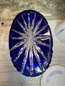 Cobalt Blue Lead Crystal Oval Vase Starburst Germany 10.5 In EUC