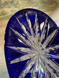 Cobalt Blue Lead Crystal Oval Vase Starburst Germany 10.5 In EUC