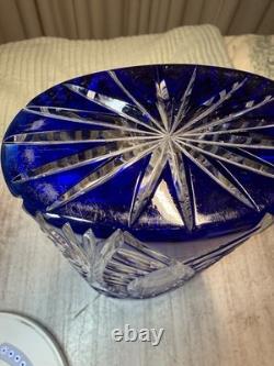 Cobalt Blue Lead Crystal Oval Vase Starburst Germany 10.5 In EUC