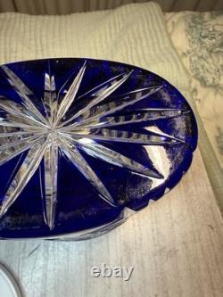 Cobalt Blue Lead Crystal Oval Vase Starburst Germany 10.5 In EUC