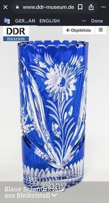 Cobalt Blue Lead Crystal Oval Vase Starburst Germany 10.5 In EUC