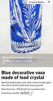 Cobalt Blue Lead Crystal Oval Vase Starburst Germany 10.5 In EUC