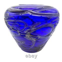 Cobalt Blue & Metallic Hand Blown Art Glass Centerpiece Vase