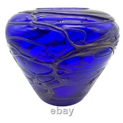 Cobalt Blue & Metallic Hand Blown Art Glass Centerpiece Vase