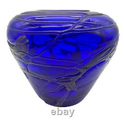 Cobalt Blue & Metallic Hand Blown Art Glass Centerpiece Vase