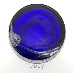 Cobalt Blue & Metallic Hand Blown Art Glass Centerpiece Vase