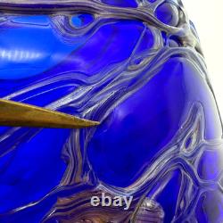 Cobalt Blue & Metallic Hand Blown Art Glass Centerpiece Vase