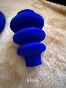 Cobalt Blue Modern Sculptural Decorative Vases Velvet Finish Set of 3