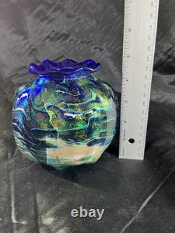 Cobalt Blue Papillon Bohemian Iridescent Czech Cuk 99' Glass Vase 5 Over Cobalt Blue Papillon Bohemian Iridescent Czech Cuk 99' Glass Vase 5 Over