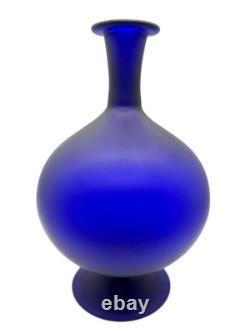 Cobalt Blue Satin Studio Art Glass Vase 10 1/2 Clean-Line Minimalist