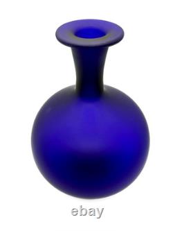 Cobalt Blue Satin Studio Art Glass Vase 10 1/2 Clean-Line Minimalist