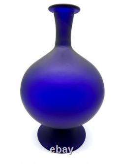 Cobalt Blue Satin Studio Art Glass Vase 10 1/2 Clean-Line Minimalist