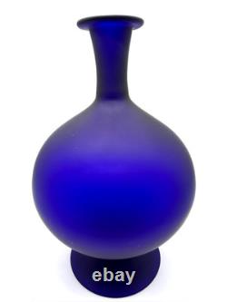 Cobalt Blue Satin Studio Art Glass Vase 10 1/2 Clean-Line Minimalist