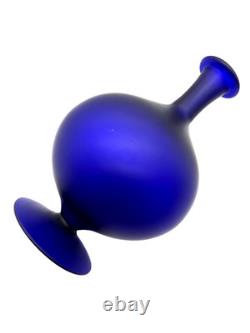 Cobalt Blue Satin Studio Art Glass Vase 10 1/2 Clean-Line Minimalist