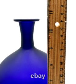 Cobalt Blue Satin Studio Art Glass Vase 10 1/2 Clean-Line Minimalist
