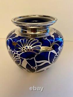 Cobalt Blue Silver Overlay Vase Friedrich Spahr -Jean Beck Unsigned