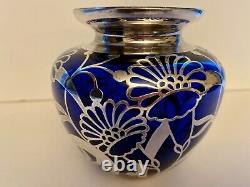 Cobalt Blue Silver Overlay Vase Friedrich Spahr -Jean Beck Unsigned