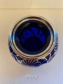 Cobalt Blue Silver Overlay Vase Friedrich Spahr -Jean Beck Unsigned