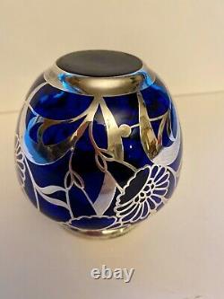 Cobalt Blue Silver Overlay Vase Friedrich Spahr -Jean Beck Unsigned