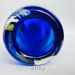 Cobalt Blue Swirl Art Glass Vase Artist Signed WRK 10