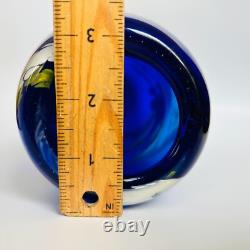 Cobalt Blue Swirl Art Glass Vase Artist Signed WRK 10