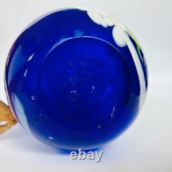 Cobalt Blue Swirl Art Glass Vase Artist Signed WRK 10