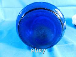 Cobalt Czech Bohemian Hand Blown Glass Vase w Gold and Enamel