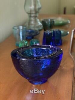 Cobalt FIRE AND LIGHT Recycled Glass Wide Lipped Vase Bowl