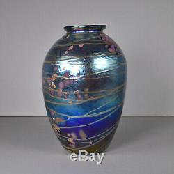Colin Heaney Cape Byron Hot Glass Vase, Art, Iridescent Blue Tortiseshell, LARGE