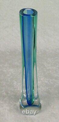 Connie and Jim Grant Art Glass Vase Celestial Glass Modern Blue Green 10-1/4in