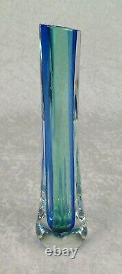 Connie and Jim Grant Art Glass Vase Celestial Glass Modern Blue Green 10-1/4in