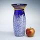 Contemporary Hand-Blown Cobalt Art Glass Vase with Yellow Spiral Trail